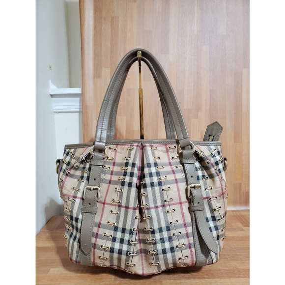 Burberry Lowry Tote Haymarket Check PVC and Leather Bag - Picture 1 of 10